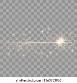 Gold sparks and golden stars glitter light effect. The dust is yellow. Christmas abstract pattern. Sparkling magic dust particles. Vector illustration EPS10