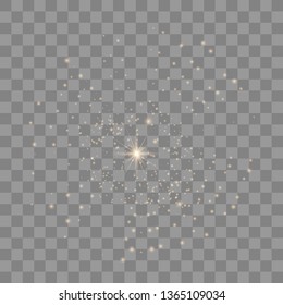 Gold sparks and golden stars glitter light effect. The dust is yellow. Christmas abstract pattern. Sparkling magic dust particles. Vector illustration EPS10