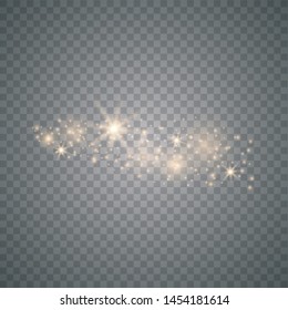 Gold sparks and golden stars. Glitter special light effect. White star dust trail sparkling particles isolated on transparent background. Vector illustration EPS10.