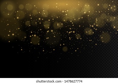 Gold sparks and golden stars glitter special light effect. Vector sparkles on transparent background. Christmas abstract. dust