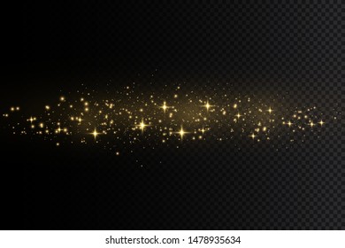 Gold sparks and golden stars glitter special light effect. Vector sparkles on transparent background. Christmas abstract. dust