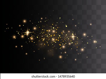 Gold sparks and golden stars glitter special light effect. Vector sparkles on transparent background. Christmas abstract. dust