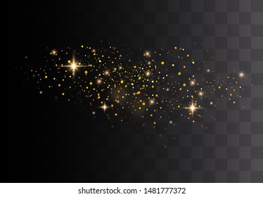 Gold sparks and golden stars glitter special light effect. Vector sparkles on transparent background. Christmas abstract. dust