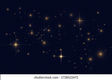 Gold Sparks And Golden Stars Glitter Special Light Effect. Vector Sparkles On Transparent Background. Christmas Abstract. Dust