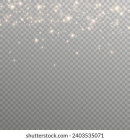 Gold sparks and golden stars glitter special light effect. Vector sparkles on transparent background. Christmas abstract. dust	