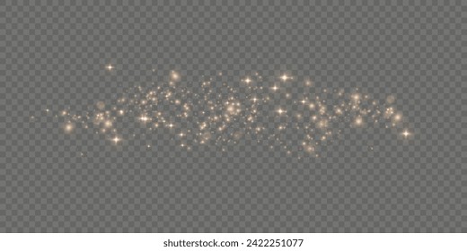 Gold sparks and golden stars glitter special light effect. Vector sparkles on transparent background. Christmas abstract.