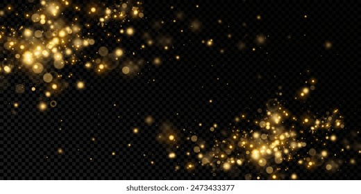 Las chispas doradas y las estrellas doradas brillan con un efecto de luz especial. El Vector brilla sobre fondo transparente. Navidades abstractas	