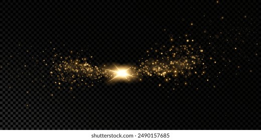 Gold sparks and golden stars glitter special light effect. Vector sparkles on transparent background. Christmas abstract. dust	