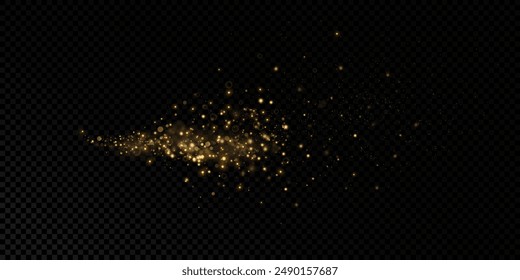 Gold sparks and golden stars glitter special light effect. Vector sparkles on transparent background. Christmas abstract. dust	