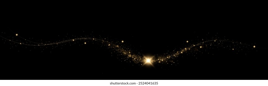 Gold sparks and golden stars glitter special light effect. Vector sparkles on transparent background. Christmas abstract. dust
