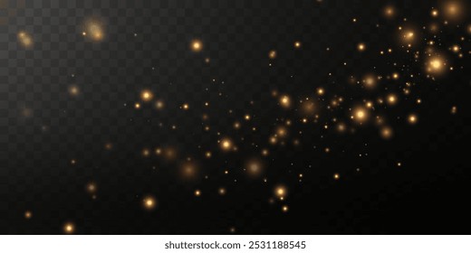 Gold sparks and golden stars glitter special light effect. Vector sparkles on transparent background. Christmas abstract. dust