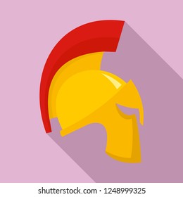 Gold sparta helmet icon. Flat illustration of gold sparta helmet vector icon for web design