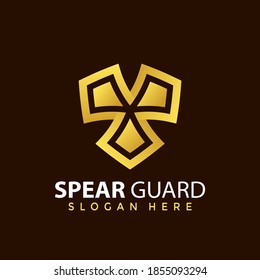 Gold Spear Guard logo Design vector illustration