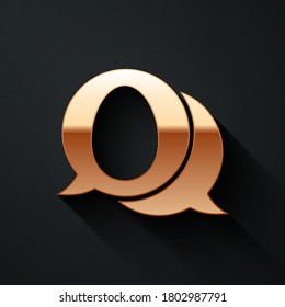 Gold Speech bubble with easter egg icon isolated on black background. Happy Easter. Long shadow style. Vector Illustration