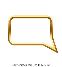 Gold speech bubble square frame for picture with shadow on white background. Blank space for picture, painting. 3d realistic tube template vector illustration. Simple golden object mockup.