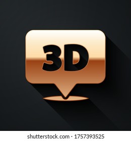 Goldsprachblase mit Text-3D-Symbol einzeln auf schwarzem Hintergrund. Lange Schattenstil. Vektorgrafik