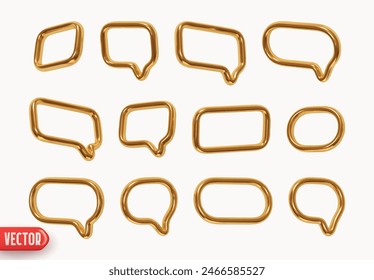 Gold Speech bubbles. Minimal metallic golden set of chat dialog bubble line Icons. Realistic 3d design isolated on white background. Vector illustration