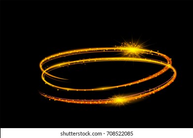 Gold speed line with light effect .Vector Glowing neon spiral.