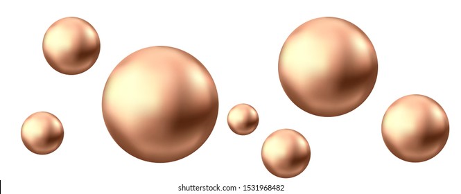 Gold sphere. Сhocolate bubble isolated on white background. Golden glossy 3d ball. Yellow serum or collagen drops. Vector decoration element for skincare cosmetic package. 