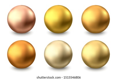 Gold sphere. Oil bubble isolated on white background. Golden glossy 3d ball or precious pearl. Yellow serum or collagen drops. Vector decoration element for skincare cosmetic package. 