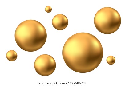 Gold sphere. Oil bubble isolated on white background. Golden glossy 3d ball or precious pearl. Yellow serum or collagen drops. Vector decoration element for skincare cosmetic package. 