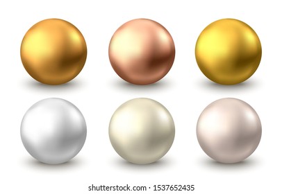 Gold sphere. Oil bubble isolated on white background. Golden glossy 3d ball or precious pearl. Yellow serum or collagen drops. Vector decoration element for skincare cosmetic package. 