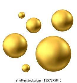 Gold sphere. Oil bubble isolated on white background. Golden glossy 3d ball or precious pearl. Yellow serum or collagen drops. Vector decoration element for skincare cosmetic package. 