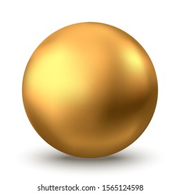 Gold Sphere. Oil Bubble Isolated On White Background. Golden Glossy 3d Ball Or Precious Pearl.  