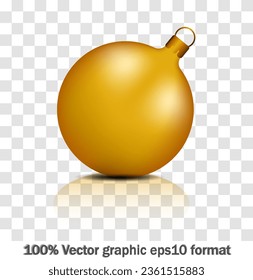 Gold sphere. Oil bubble isolated on transparent background. Golden glossy 3d ball or precious pearl.
