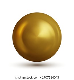 Gold sphere with shadow isolated on white background. Oil bubble Golden glossy 3d ball or precious pearl. Vector illustration