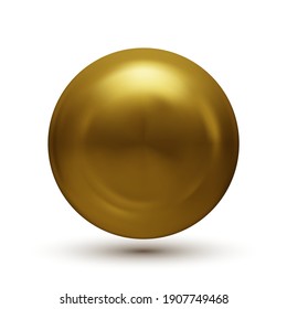 Gold Sphere With Shadow Isolated On White Background. Oil Bubble Golden Glossy 3d Ball Or Precious Pearl. Vector Illustration