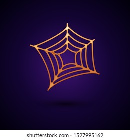 Gold Spider web icon isolated on dark blue background. Cobweb sign. Happy Halloween party.  Vector Illustration