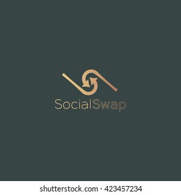 Gold spiral arrows drawn social swap logo design dark green background