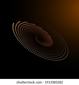 Gold Spiral background design, round dots texture geometric, black hole dotted circles. Trendy golden vortex element isolated, frame logo icon, business sign, web symbol, prints, posters, template