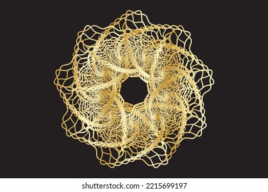 Gold Spirograph wreath. Vector illustration.