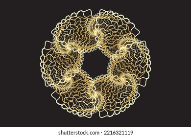 Gold Spirograph wreath. Vector illustration.
