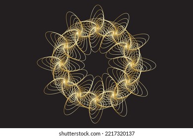 Gold Spirograph wreath. Vector illustration.