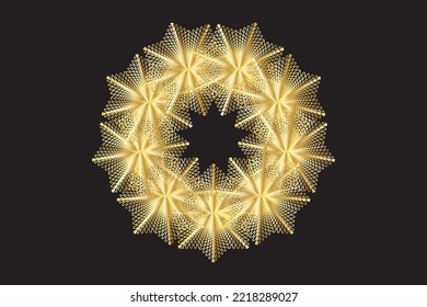 Gold Spirograph wreath. Vector illustration.