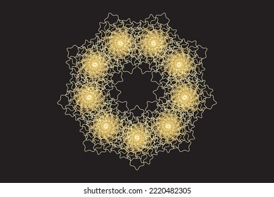 Gold Spirograph wreath. Vector illustration.