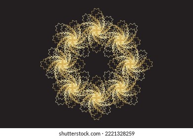 Gold Spirograph wreath. Vector illustration.