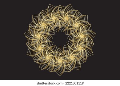 Gold Spirograph wreath. Vector illustration.