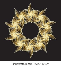 Gold Spirograph wreath. Vector illustration.