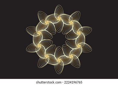 Gold Spirograph wreath. Vector illustration.