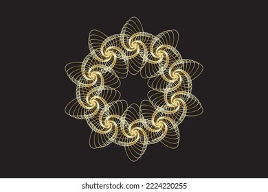 Gold Spirograph wreath. Vector illustration.