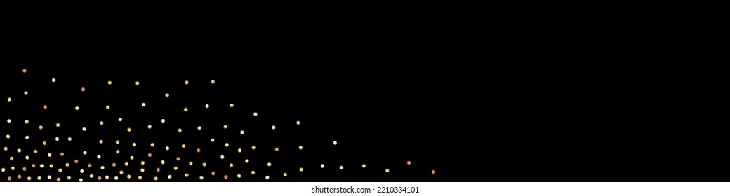 Gold Splash Bridal Vector Black Panoramic Background. Holiday Sequin Pattern. Golden Glow Art Banner. Rain Effect Card.