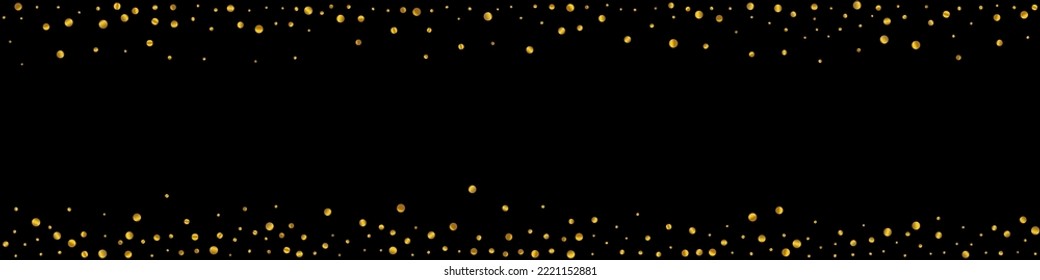 Gold Splash Golden Vector Black Panoramic Background. Bridal Shine Illustration. Golden Sequin Isolated Invitation. Glow Effect Texture.