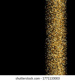 Gold Splash Isolated Black Background. Festive Confetti Pattern. Yellow Dot Abstract Backdrop. Rain Effect Texture.