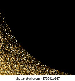 Gold Splash Light Black Background. Abstract Rain Design. Golden Confetti Festive Illustration. Dot Bridal Texture.