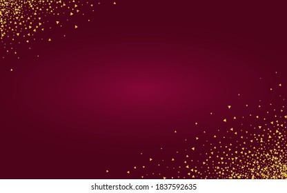 Gold Splash Modern Burgundy Background. Falling Sequin Pattern. Yellow Rain Art Design. Shine Light Wallpaper.