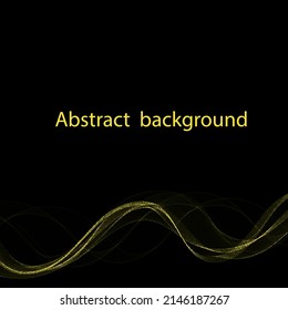 Gold splash and motion abstract graphic with glitter on black background.